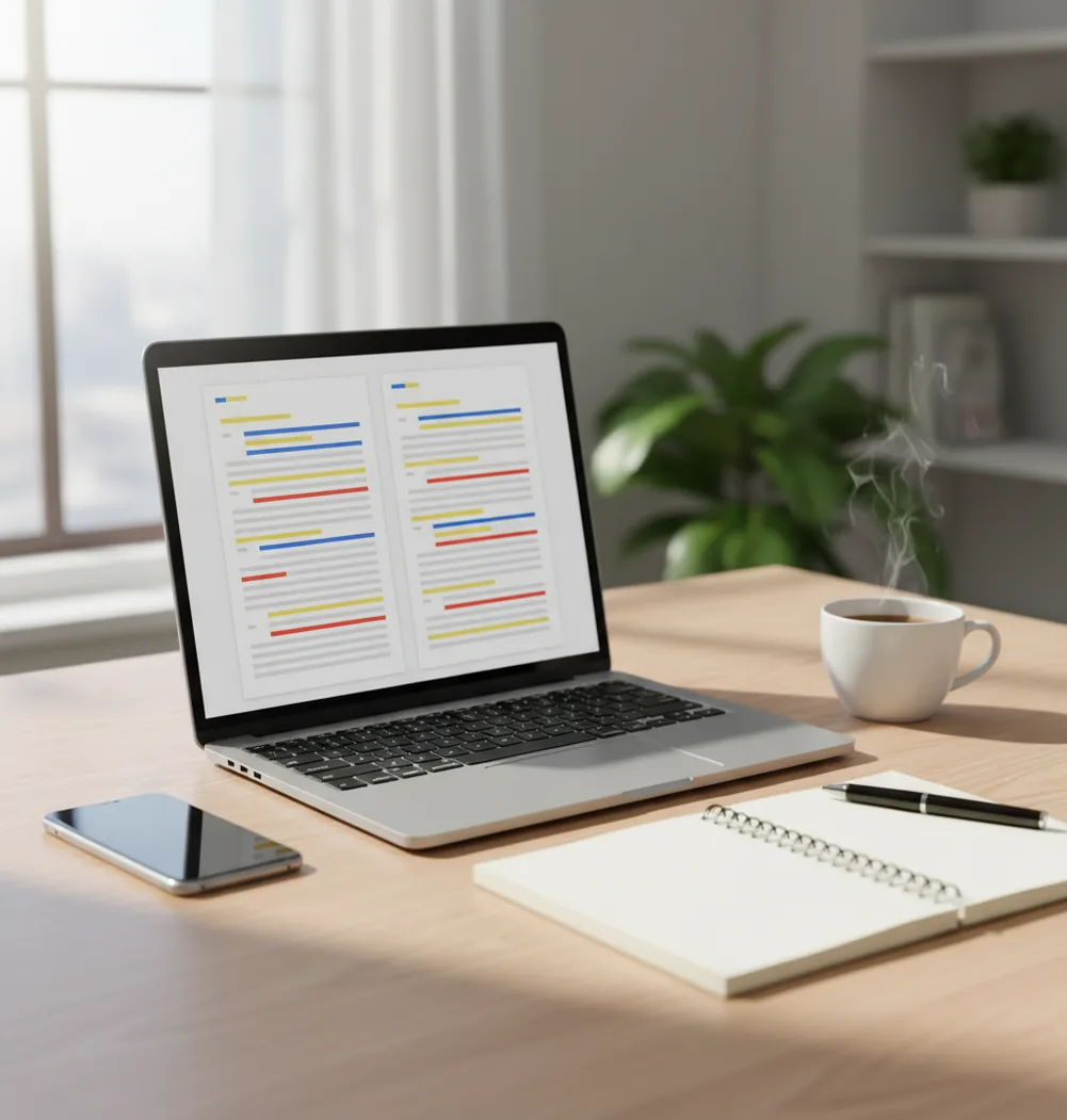 Phone and laptop showing AI detection results with highlighted sentences and confidence scores