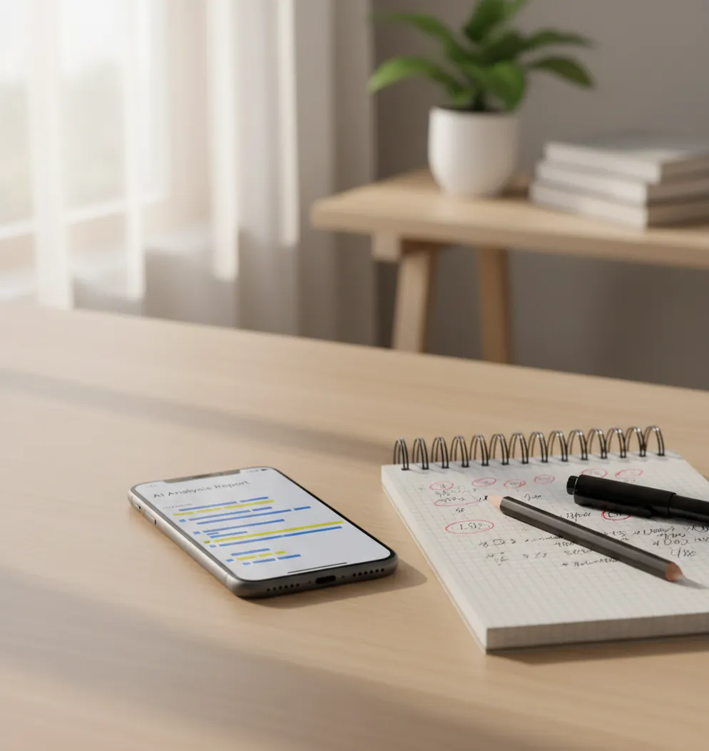 Phone screen showing a paragraph with sentence-level AI highlights and detection percentages