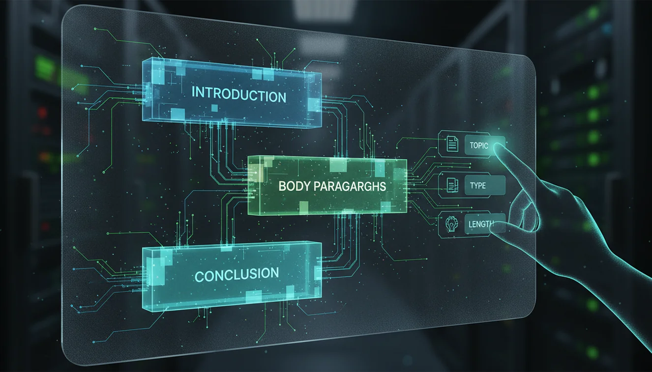 AI essay writing interface with topic and style options